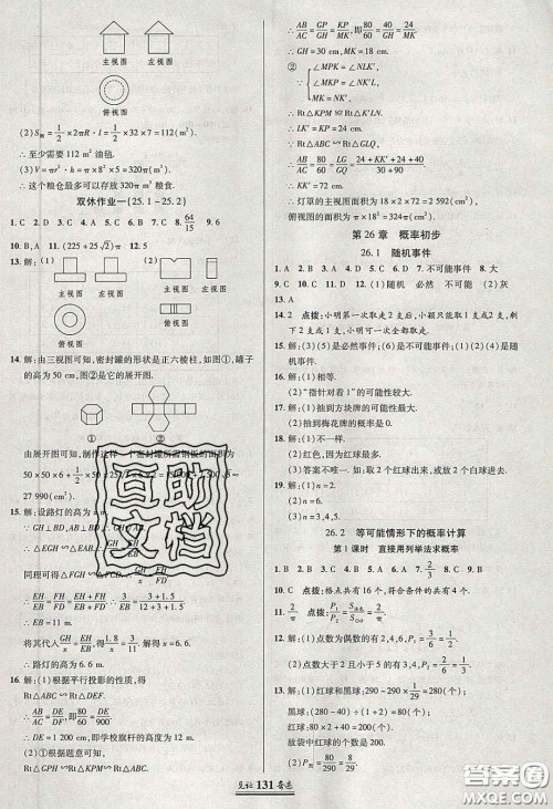 2020年见证奇迹英才学业设计与反馈九年级数学下册沪科版答案