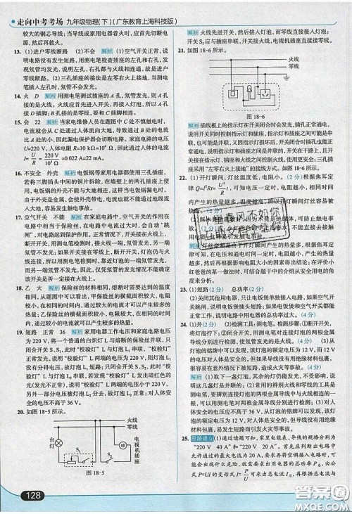 2020春走进中考考场九年级物理下册粤沪版答案