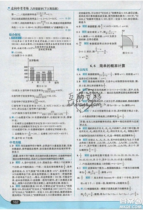 2020春走进中考考场九年级数学下册青岛版答案