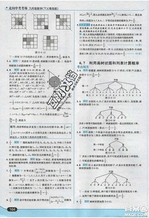 2020春走进中考考场九年级数学下册青岛版答案