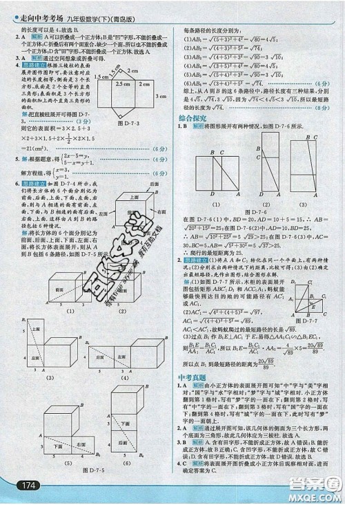 2020春走进中考考场九年级数学下册青岛版答案