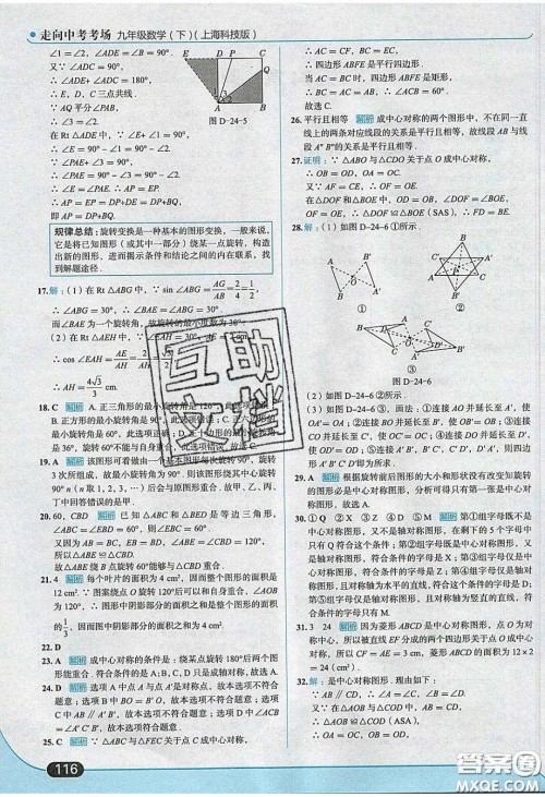 2020春走进中考考场九年级下册数学沪科版答案