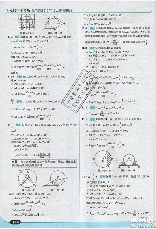 2020春走进中考考场九年级下册数学沪科版答案