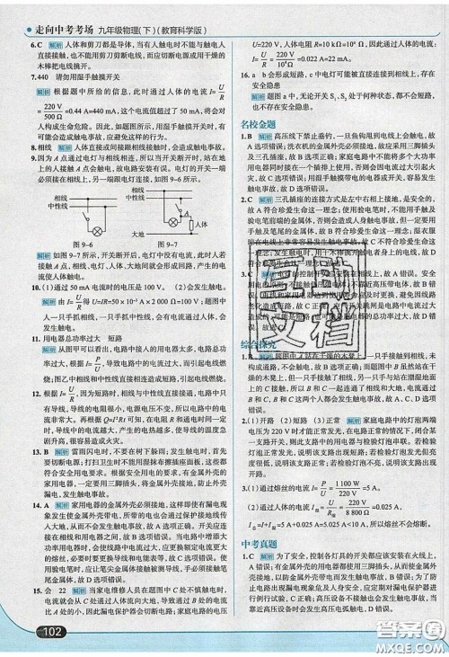 2020春走进中考考场九年级下册物理教科版答案