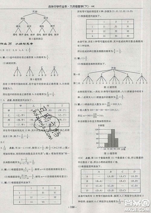龙门书局2020新版启东中学作业本九年级数学下册沪科版答案