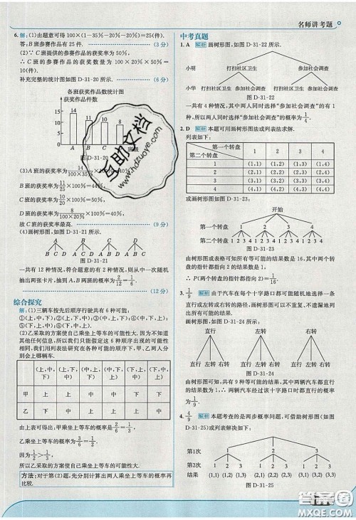 2020春走进中考考场九年级数学下册冀教版答案