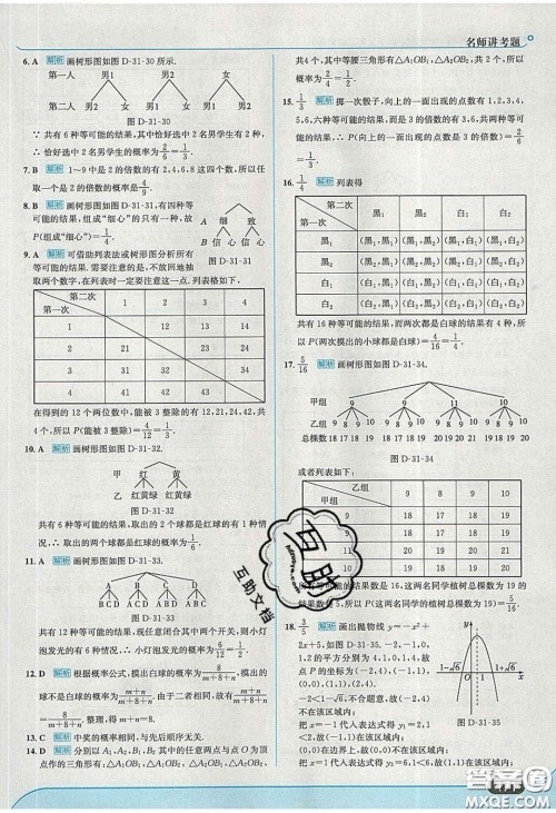 2020春走进中考考场九年级数学下册冀教版答案