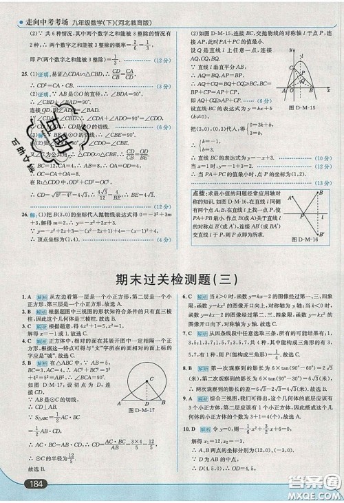 2020春走进中考考场九年级数学下册冀教版答案