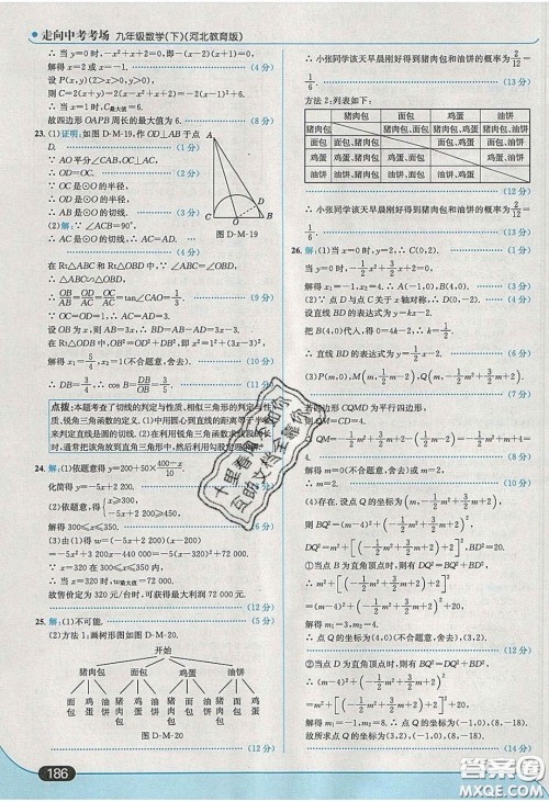 2020春走进中考考场九年级数学下册冀教版答案