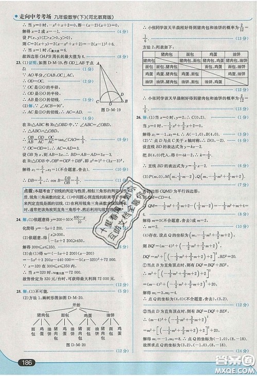 2020春走进中考考场九年级数学下册冀教版答案