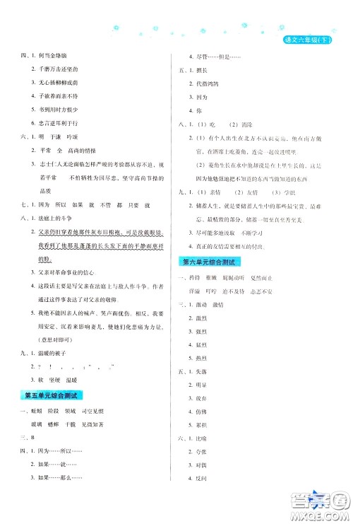 湖南教育出版社2020年学法大视野语文六年级下册人教版参考答案