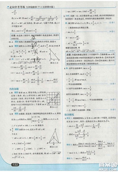 2020春走进中考考场九年级下册数学北师大版答案