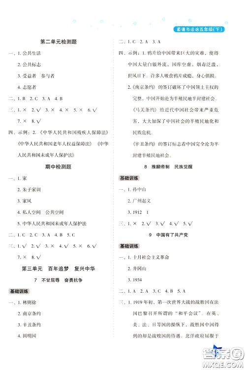 湖南教育出版社2020年学法大视野道德与法治五年级下册人教版参考答案 湖南教育出版社2020年学法大视野道德与法治五年级下册人教版参考答案