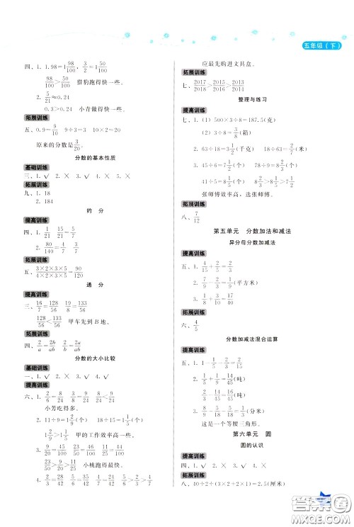 湖南教育出版社2020年学法大视野数学五年级下册苏教版参考答案