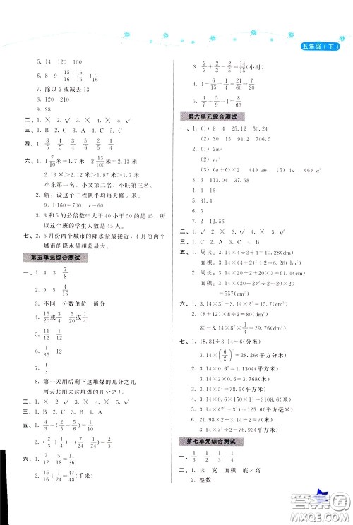 湖南教育出版社2020年学法大视野数学五年级下册苏教版参考答案