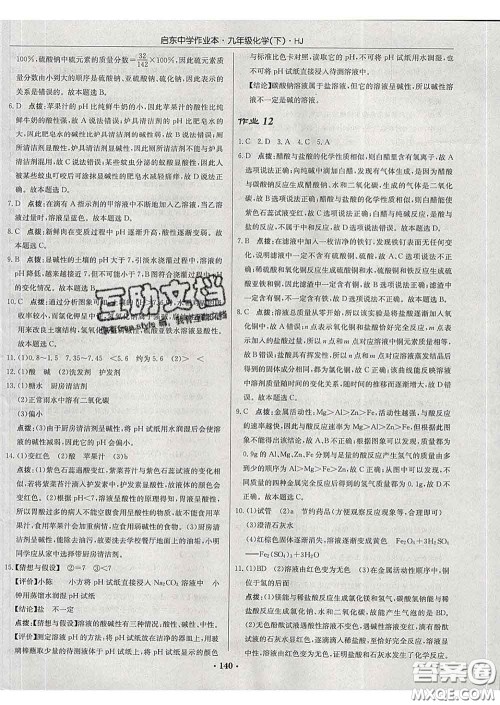 龙门书局2020新版启东中学作业本九年级化学下册人教版答案