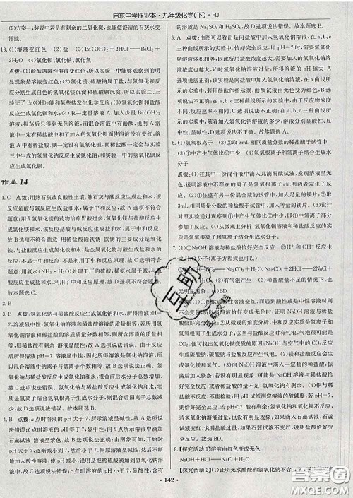 龙门书局2020新版启东中学作业本九年级化学下册人教版答案