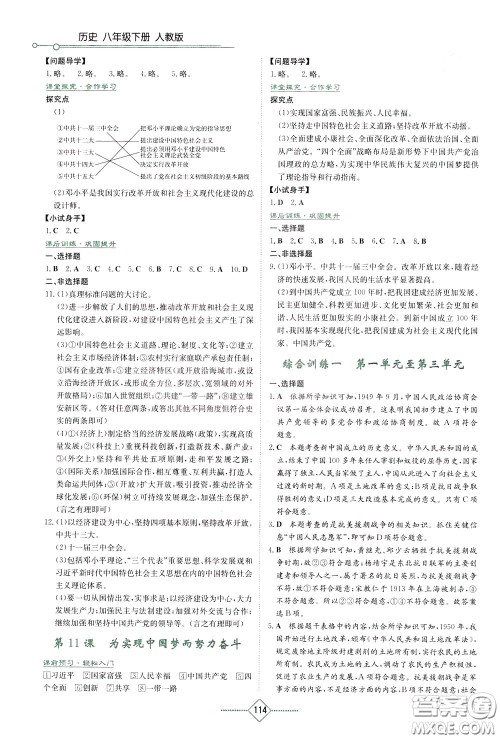 湖南教育出版社2020年学法大视野历史八年级下册人教版参考答案