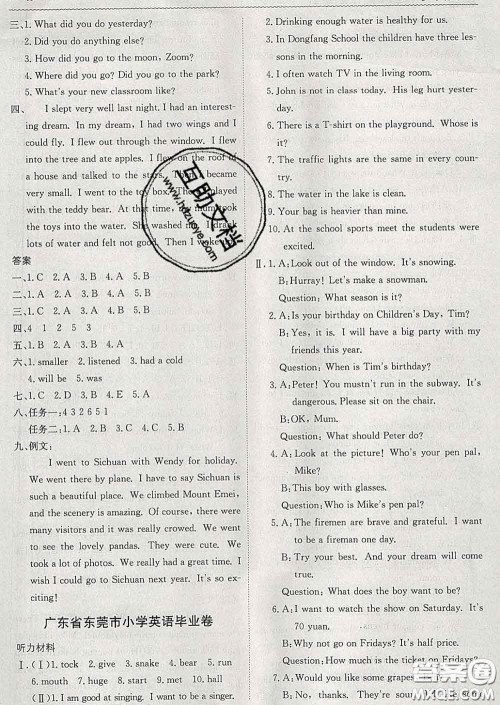 2020新版1加1轻巧夺冠优化训练六年级英语下册人教版答案 2020新版1加1轻巧夺冠优化训练六年级英语下册人教版答案