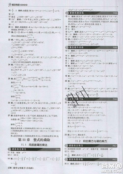 2020新版1加1轻巧夺冠优化训练七年级数学下册青岛版答案 2020新版1加1轻巧夺冠优化训练七年级数学下册青岛版答案