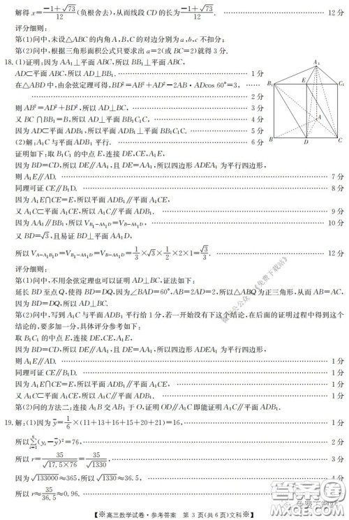 2020年金太阳高三联考4001C文科数学试题及答案