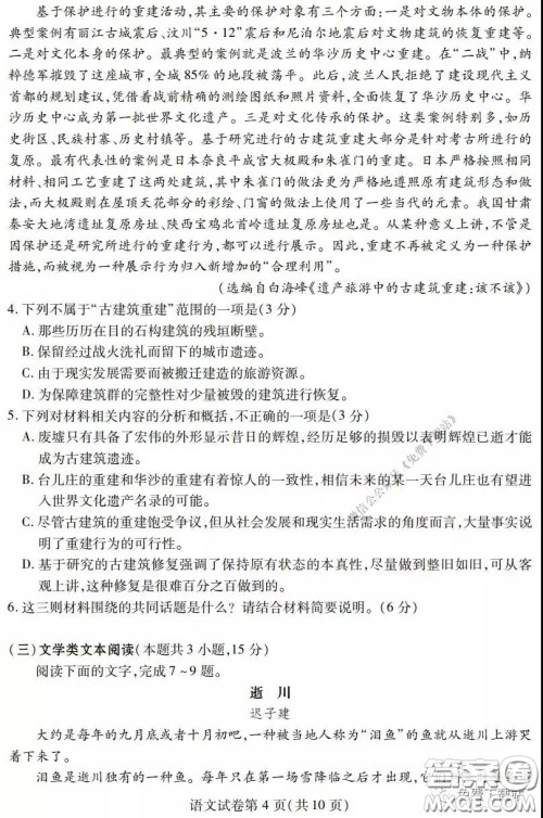 武汉市2020届3月高中毕业班学习质量检测语文试题及答案