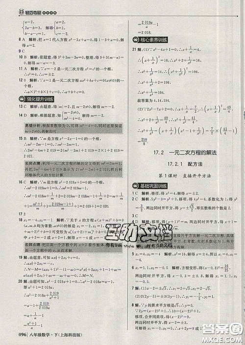 2020新版1加1轻巧夺冠优化训练八年级数学下册沪科版答案