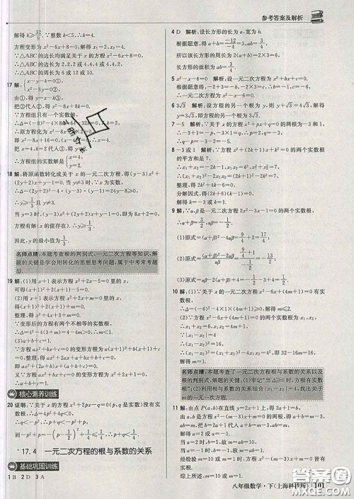 2020新版1加1轻巧夺冠优化训练八年级数学下册沪科版答案