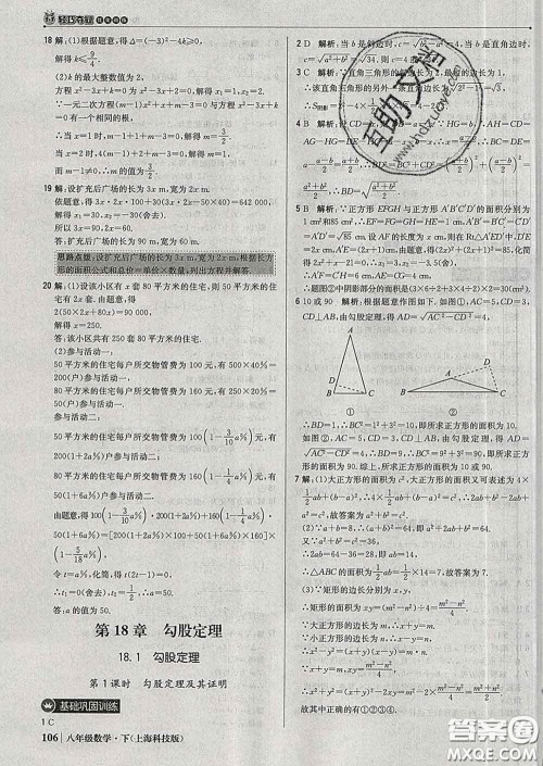 2020新版1加1轻巧夺冠优化训练八年级数学下册沪科版答案