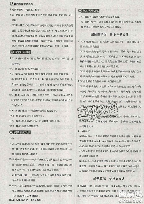 2020新版1加1轻巧夺冠优化训练八年级语文下册人教版答案