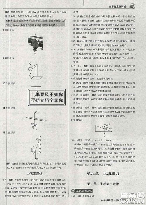 2020新版1加1轻巧夺冠优化训练八年级物理下册人教版答案