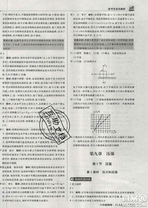 2020新版1加1轻巧夺冠优化训练八年级物理下册人教版答案