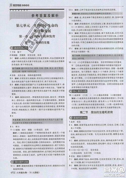 2020新版1加1轻巧夺冠优化训练八年级生物下册人教版答案 2020新版1加1轻巧夺冠优化训练八年级生物下册人教版答案