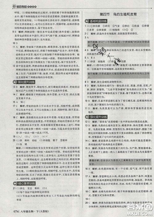 2020新版1加1轻巧夺冠优化训练八年级生物下册人教版答案 2020新版1加1轻巧夺冠优化训练八年级生物下册人教版答案