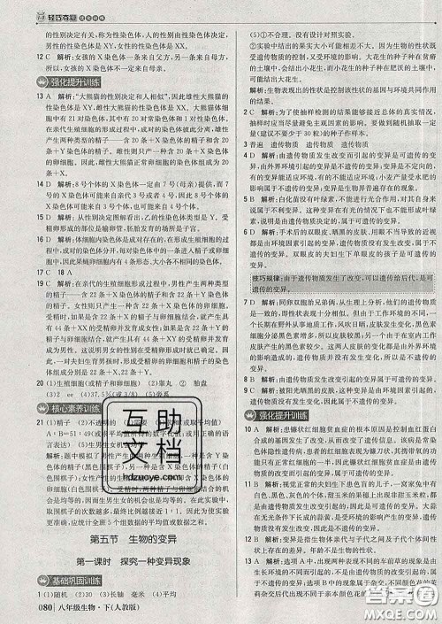 2020新版1加1轻巧夺冠优化训练八年级生物下册人教版答案 2020新版1加1轻巧夺冠优化训练八年级生物下册人教版答案