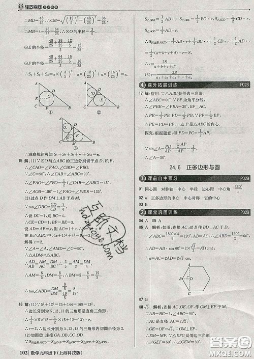 2020新版1加1轻巧夺冠优化训练九年级数学下册沪科版答案