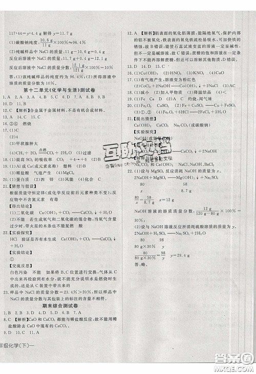 武汉出版社2020探究在线高效课堂九年级化学下册人教版答案