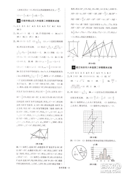 超能学典2020抢先起跑大试卷八年级数学下册新课标江苏版参考答案