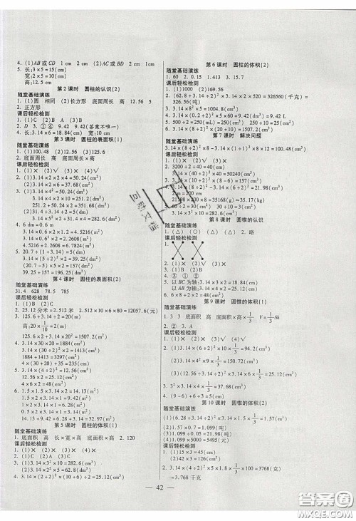 2020年激活思维智能训练六年级数学下册人教版答案 2020年激活思维智能训练六年级数学下册人教版答案