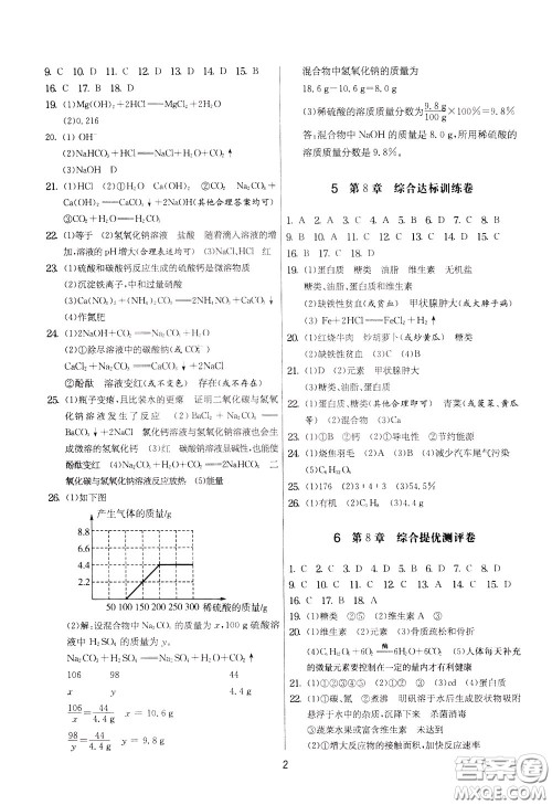 2020年实验班提优大考卷化学九年级下册SHJY苏沪教育版参考答案