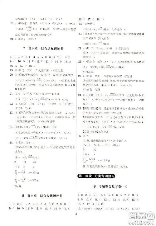 2020年实验班提优大考卷化学九年级下册SHJY苏沪教育版参考答案 2020年实验班提优大考卷化学九年级下册SHJY苏沪教育版参考答案