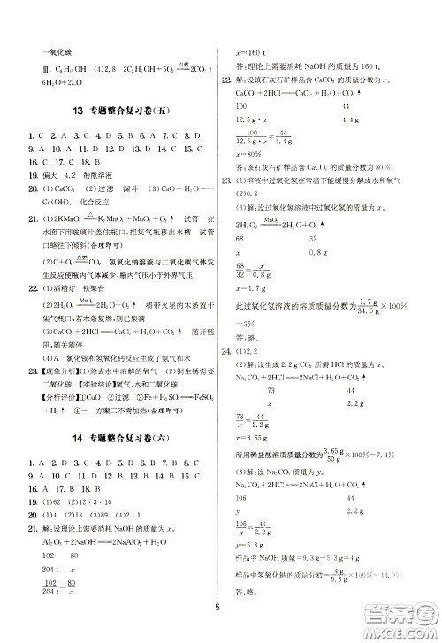 2020年实验班提优大考卷化学九年级下册SHJY苏沪教育版参考答案 2020年实验班提优大考卷化学九年级下册SHJY苏沪教育版参考答案