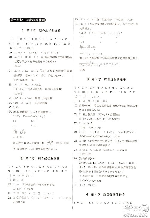 2020年实验班提优大考卷化学九年级下册SHJY苏沪教育版参考答案