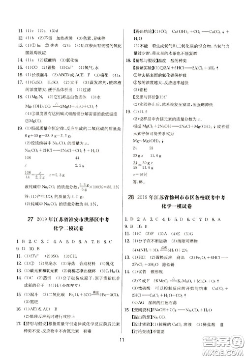 2020年实验班提优大考卷化学九年级下册SHJY苏沪教育版参考答案