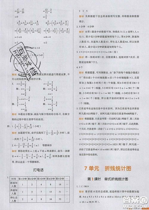 2020新版一本我爱写作业小学数学五年级下册人教版答案