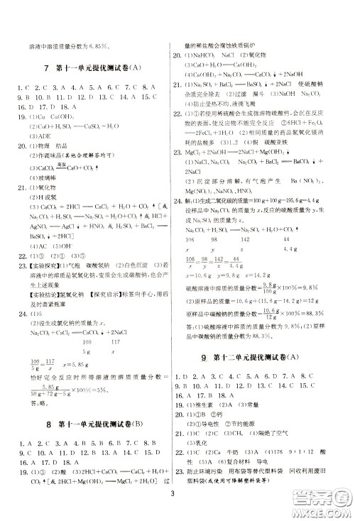 2020年实验班提优大考卷化学九年级下册RMJY人民教育版参考答案