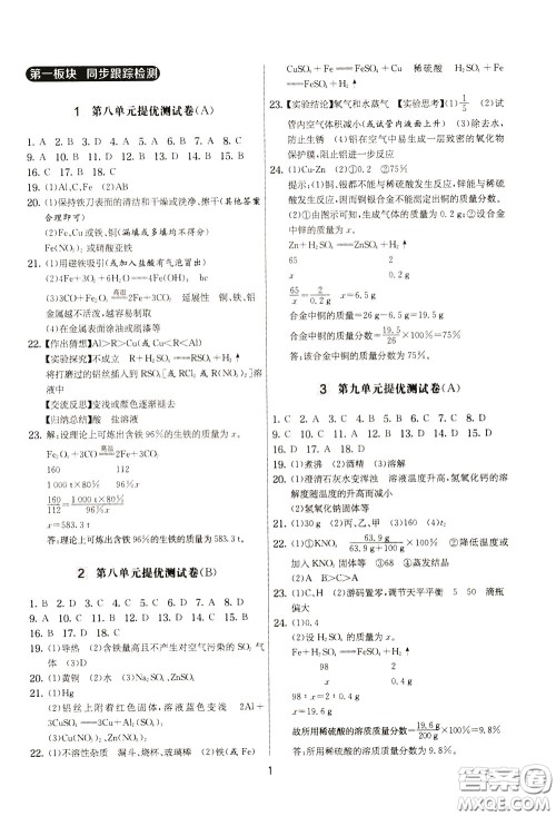 2020年实验班提优大考卷化学九年级下册RMJY人民教育版参考答案