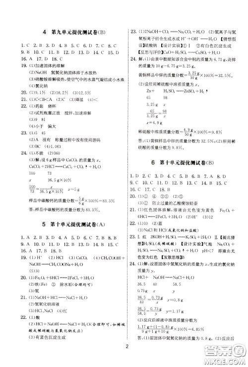 2020年实验班提优大考卷化学九年级下册RMJY人民教育版参考答案