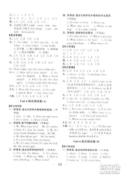 2020年学霸提优大试卷单元月考英语三年级下册江苏专用参考答案
