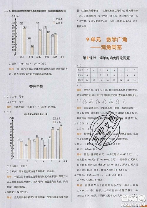 2020新版一本我爱写作业小学数学四年级下册人教版答案